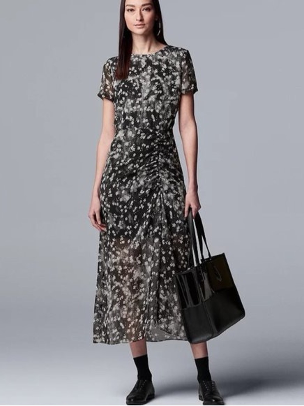 Vera Wang Black Floral Midi Dress